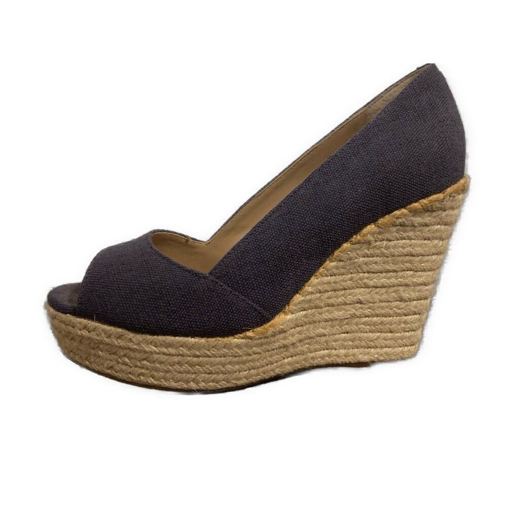 Vince Camuto Womens Blue Beige Espadrilles Wedge Peep Toe 7.5